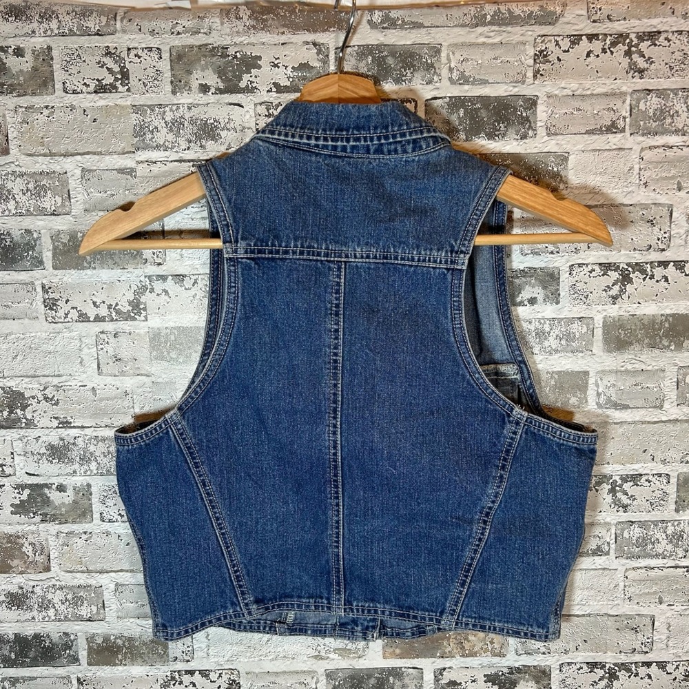 GAP Vintage Women Medium Wash Denim Trucker Vest Cropped Blue Cotton Size M - Picture 2 of 4